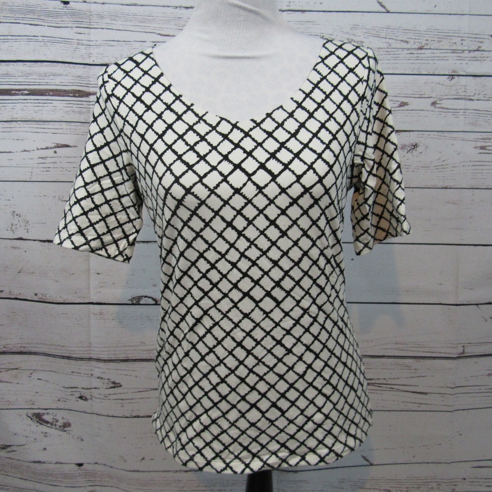 Talbots white/black print short-sleeve top